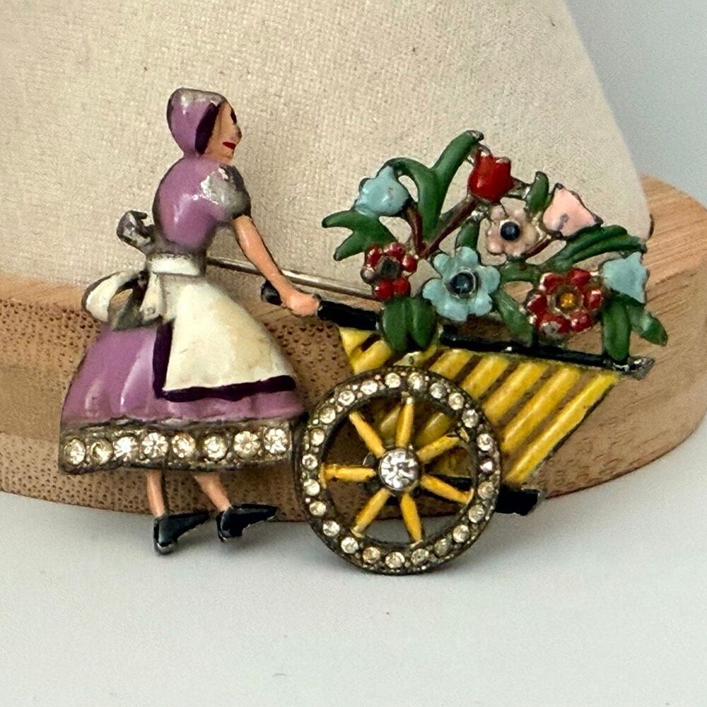 Dutch Woman with Flower Cart Brooch